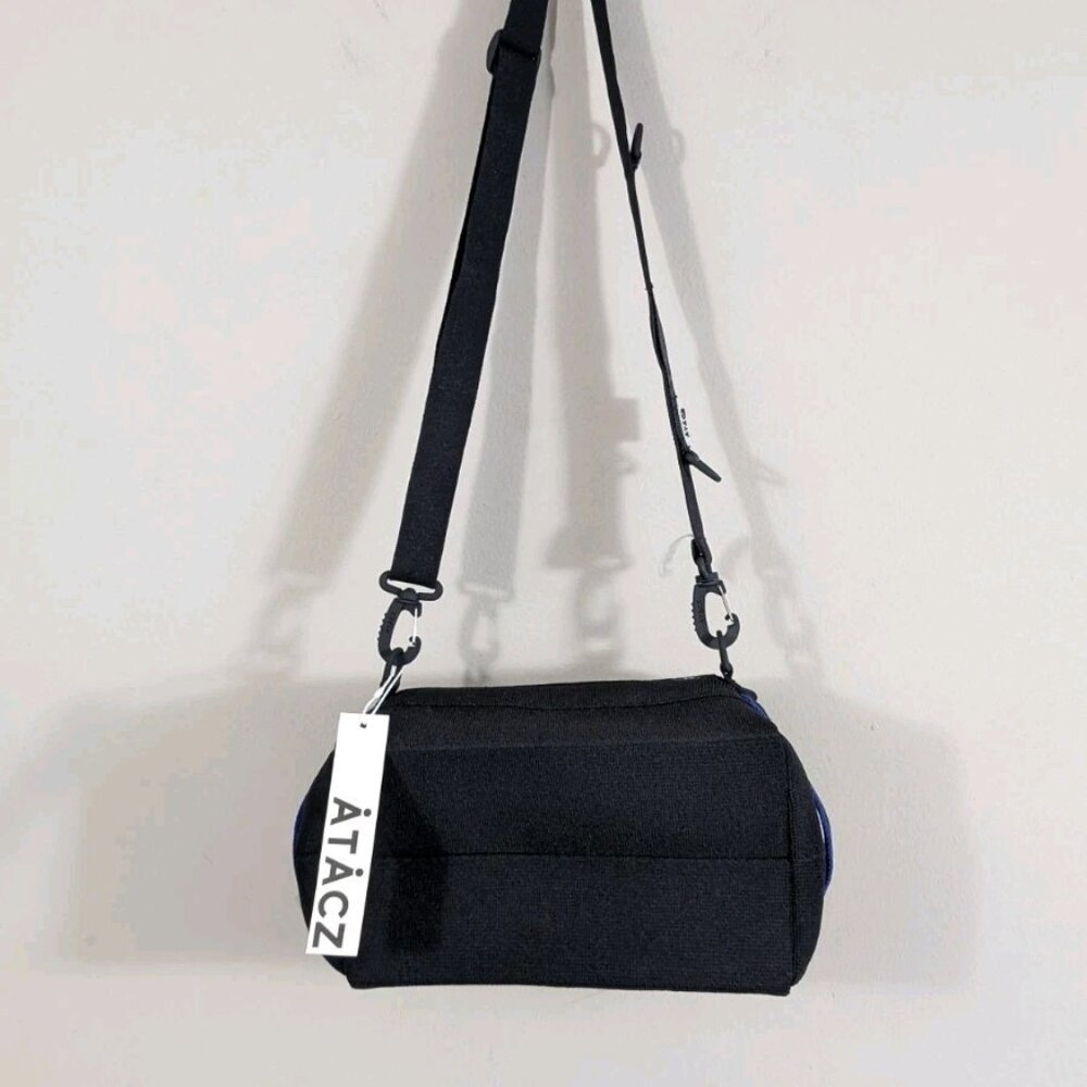 New Atacz Cube With Utility Strap Knit Crossbody Bag - Black